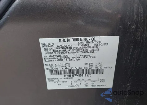 2011 Ford Taurus Sel from USA, damaged, VIN 1FAHP2EWXBG119570